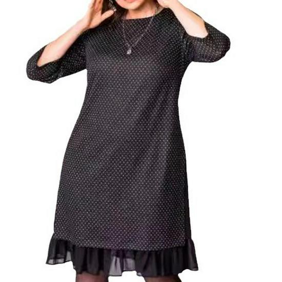 Elegant Black Polka Dot Round Neck Dress for Middle-Aged Women