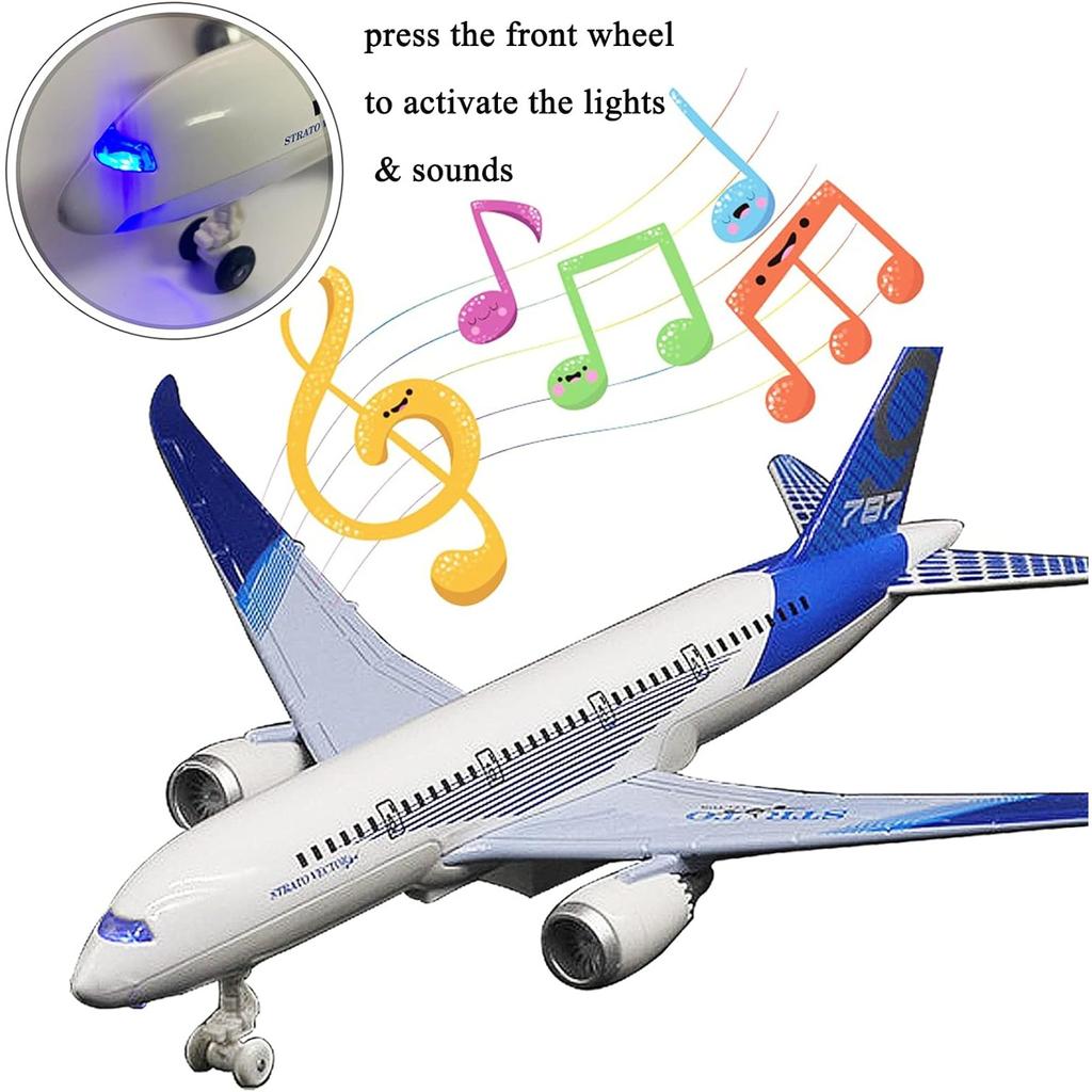 Boeing 787 Airplane Toys Bump and Go Airlines Die Cast Metal Model Plane Toy with Lights and Sounds for Kids