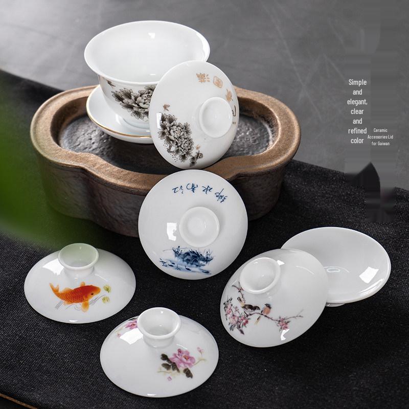 Gaiwan Teacup with Lid: White Porcelain Ceramic Tea Brewing Bowl, 7.5CM, Kung Fu Tea Set Accessory.