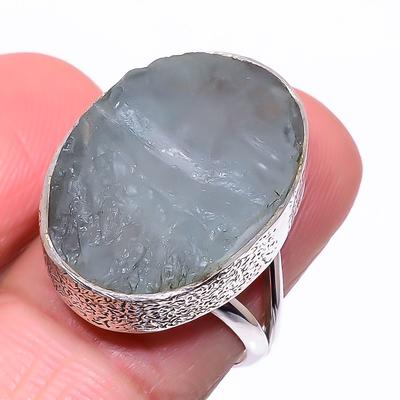 Natural Aquamarine Rough Gemstone 925 Sterling Silver Jewelry Ring Size 7.5 C3U34