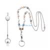 HX6F Women Beaded Chain Necklace Retractable Badge Reel Lanyard Badge Holder Gift