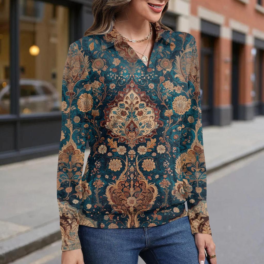 Women's retro printed fashionable long-sleeved top