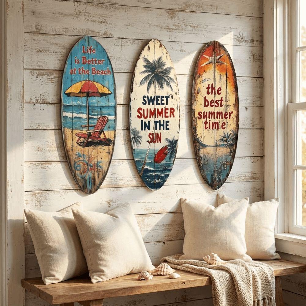 Beach Themed Wooden Surfboards Wall Decor Colorful Beach Decor Wall Art Living Room Decor