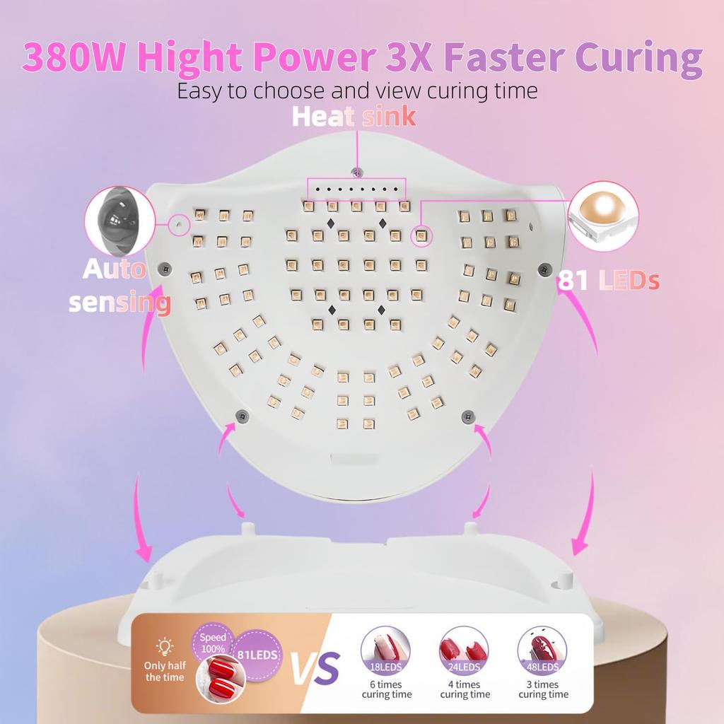UV LED Nail Lamp 81 Beads 380W with Sensor & Timer for Gel Polish