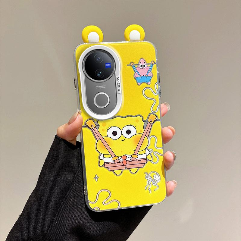 KEYSION Cute Ear Cartoon Case for VIVO V50 5G with Lanyard Soft Silicone+PC Shockproof Phone Back Cover for VIVO V50