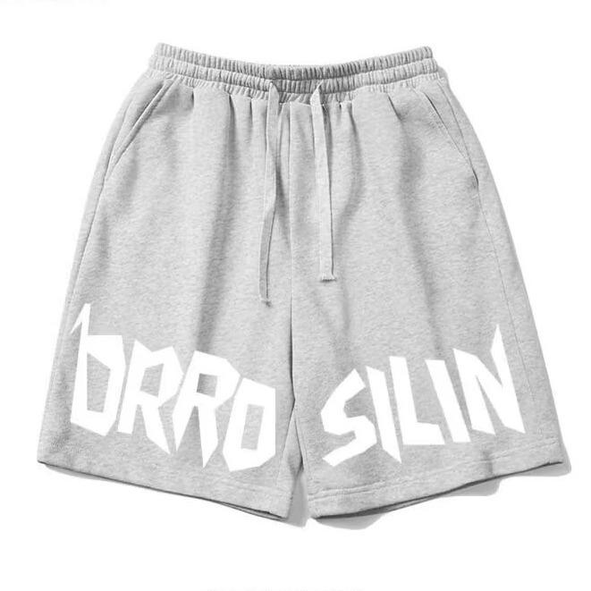 Fancy Style Studio Letter Trekkoord Basketbalbroek Heren Zomer Nieuw Veelzijdig Los Casual Recht Vijf-punts Broek L grijze kleur