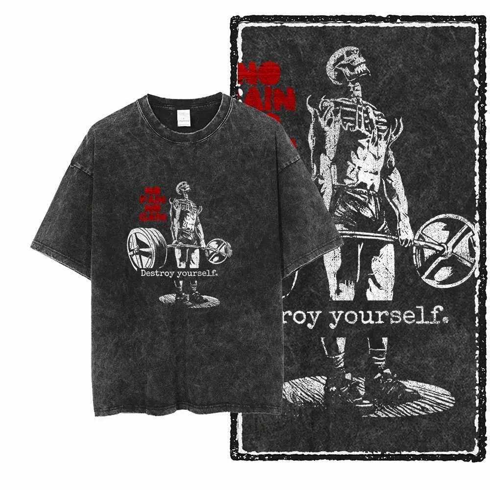 BODY BUILDING Printed Cotton YG Acid Washed Graphic Unisex T Shirt Cool CROSSFIT Streetwear Men Tshirts Big Size Tee for632