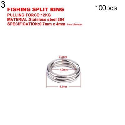100Pcs Stainless Steel Double Loop Split Ring Open Fishing Connector Tackle