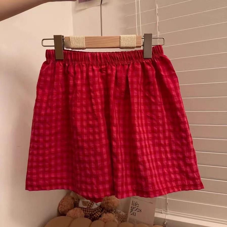 Summer Shorts Pajamas Cotton Women Shorts Women's Bottoms Soft Pants Plaid Print Loose Pants Womens Pajama Pant