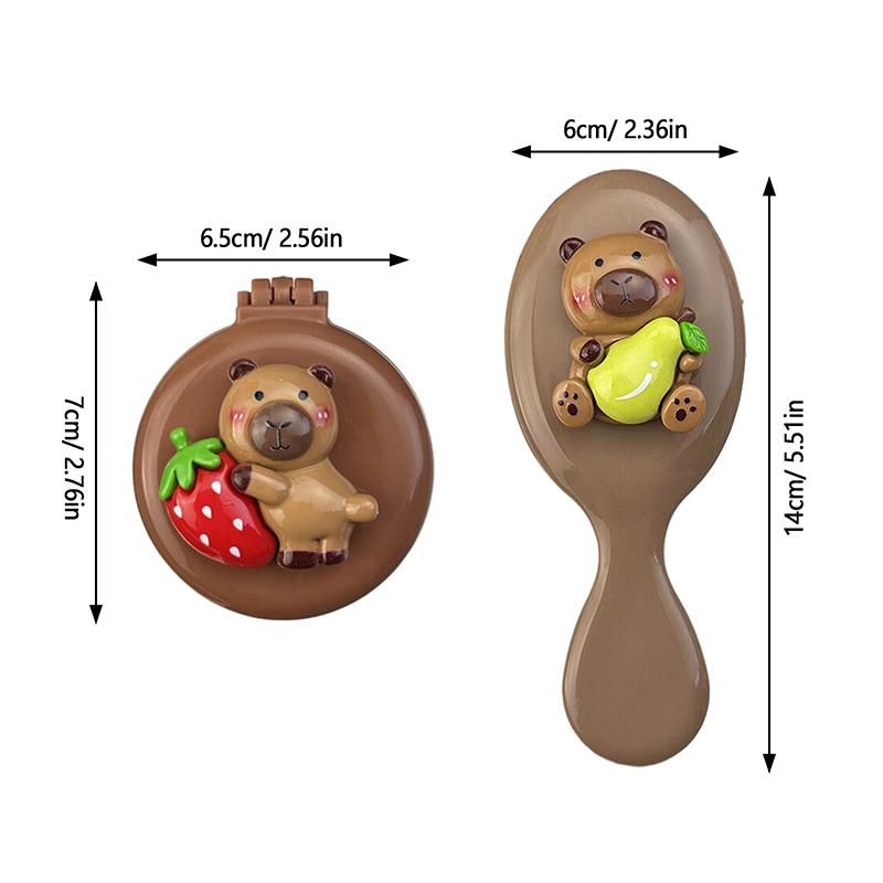 Cute Capybara Folding Massage Comb With Mirror Head Massage Airbag Comb Anti-Static Portable Travel Girl Hair Combs Styling Tool
