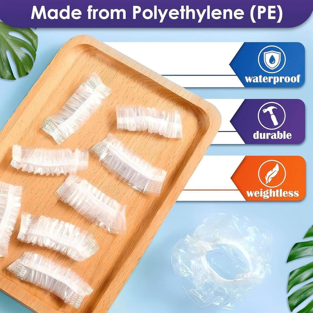 Helysan 100 pcs Disposable Ear Covers for Shower Waterproof, Hair Dye Ear Protectors for Adults - Clear Elastic Ear Caps for Bathing, Salon, Spa,