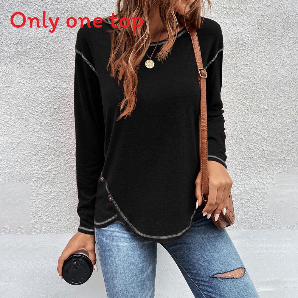Eco Friendly Long Sleeve T Shirt With Buttons And Irregular Hem For Casual Spring Wear