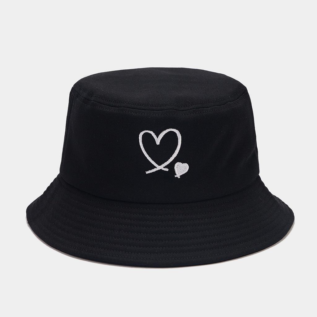 Unisex Cotton Fashion Basin Hat Outdoor Casual Beach Travel Sun Bucket Hats Simple Love Embroidery Fisherman Caps