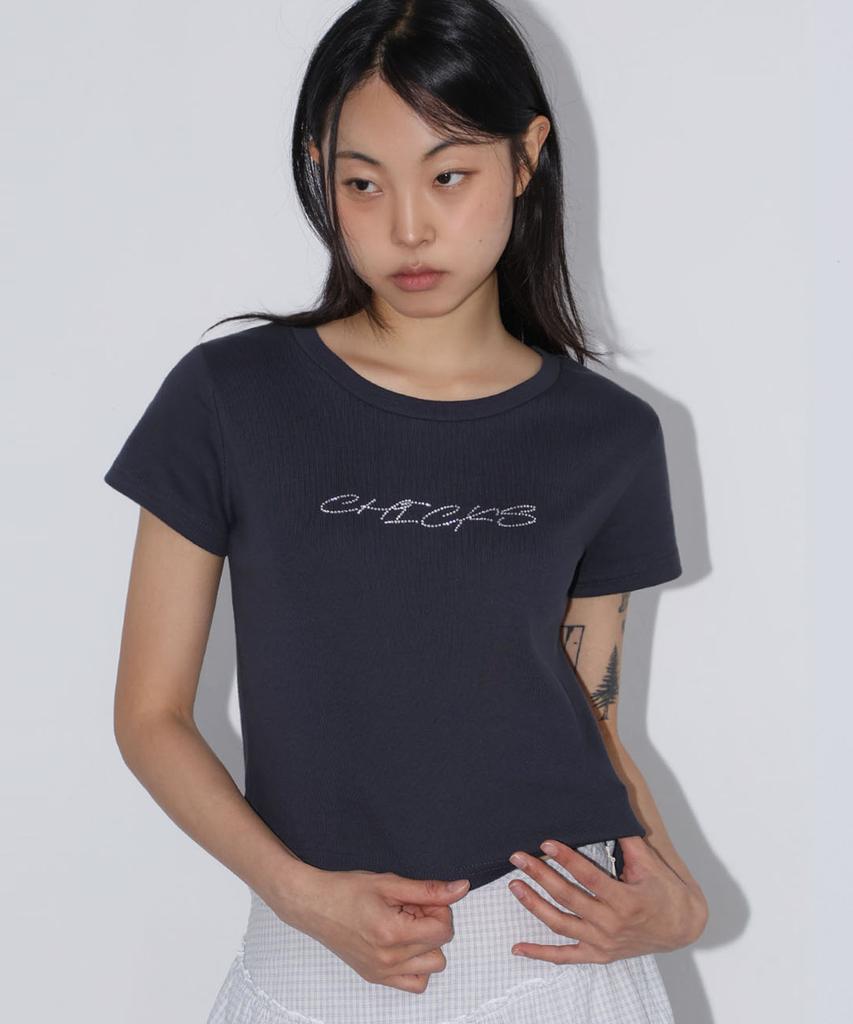 CHICKS Hotfix Logo Short Sleeve T-Shirt Charcoal