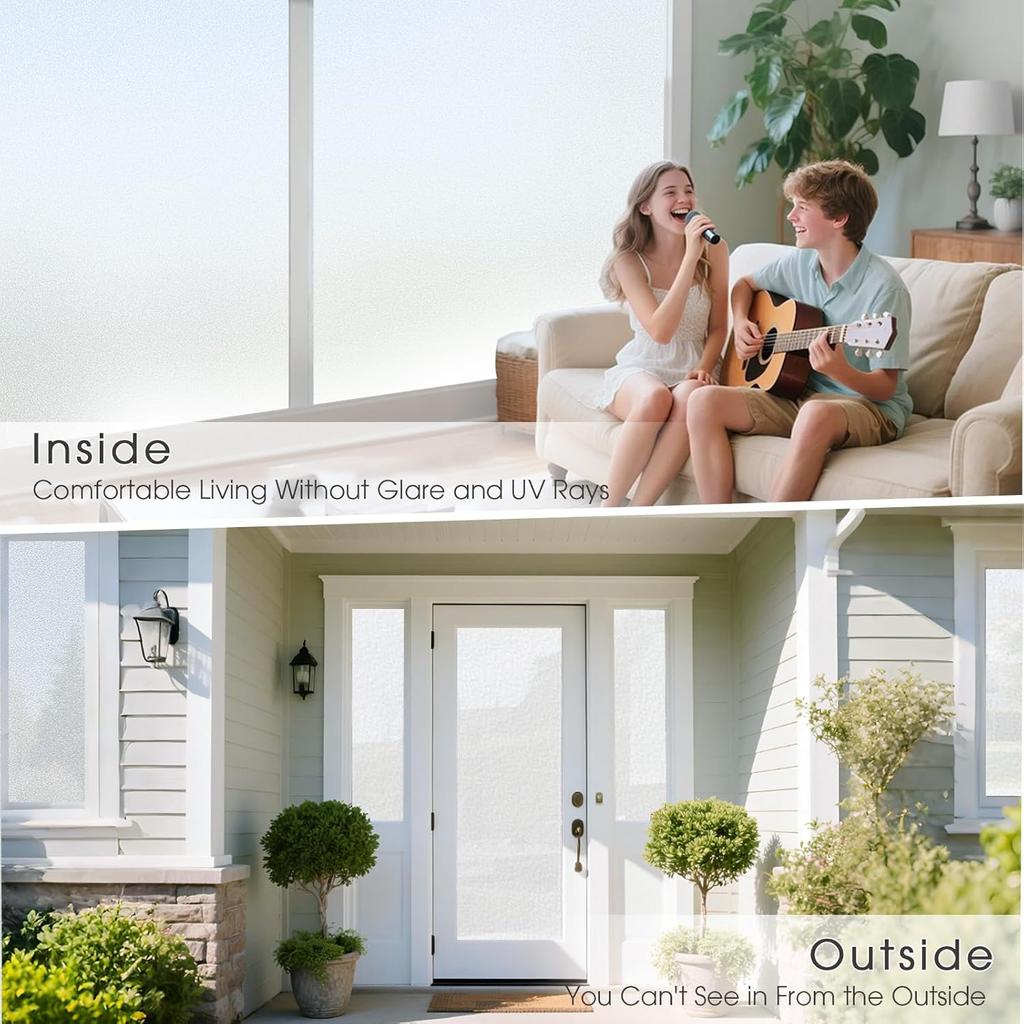 Lifetree Frosted Window Film Privacy Opaque Glass Film Non Adhesive Static Cling for Home Office 44 5x200 Cm