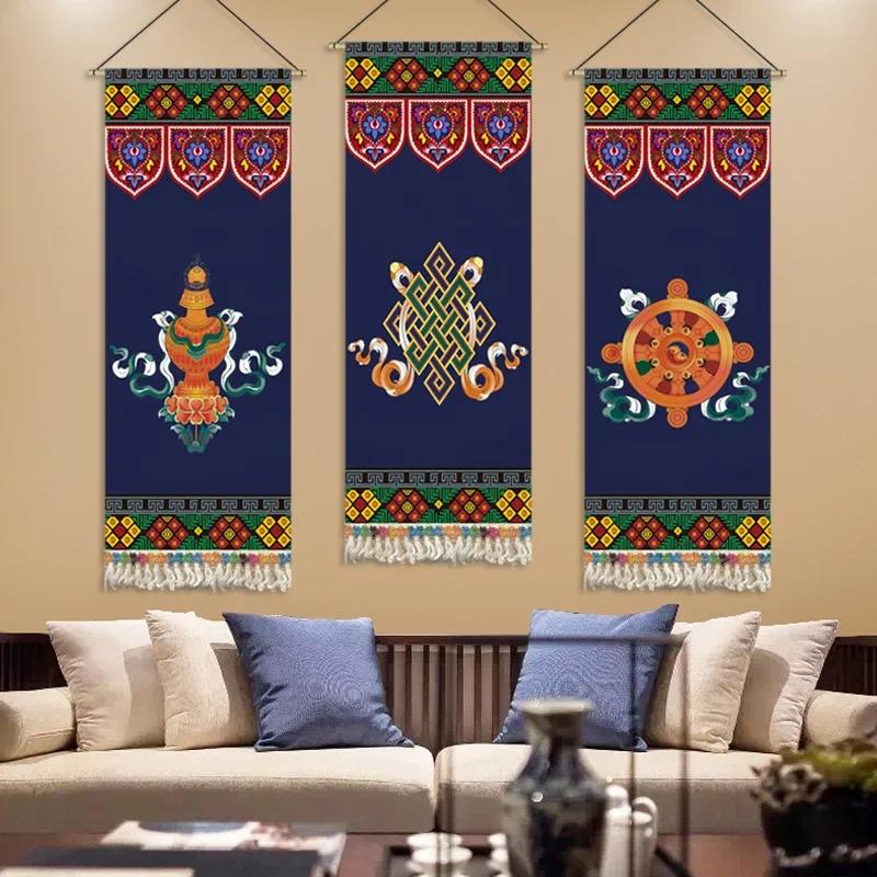 Tassels Tibetan Auspicious Eight Treasures Hanging Painting Cloth Art Living Room Background Wallpaper Decoration Cloth Painting