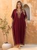 Women's Plus Size Loose Embroidery Kaftan V Neck Short Sleeve Side Split Long Caftan Beach Coverup Maxi Dress Holiday Resort Vacation Outfit  Q1545