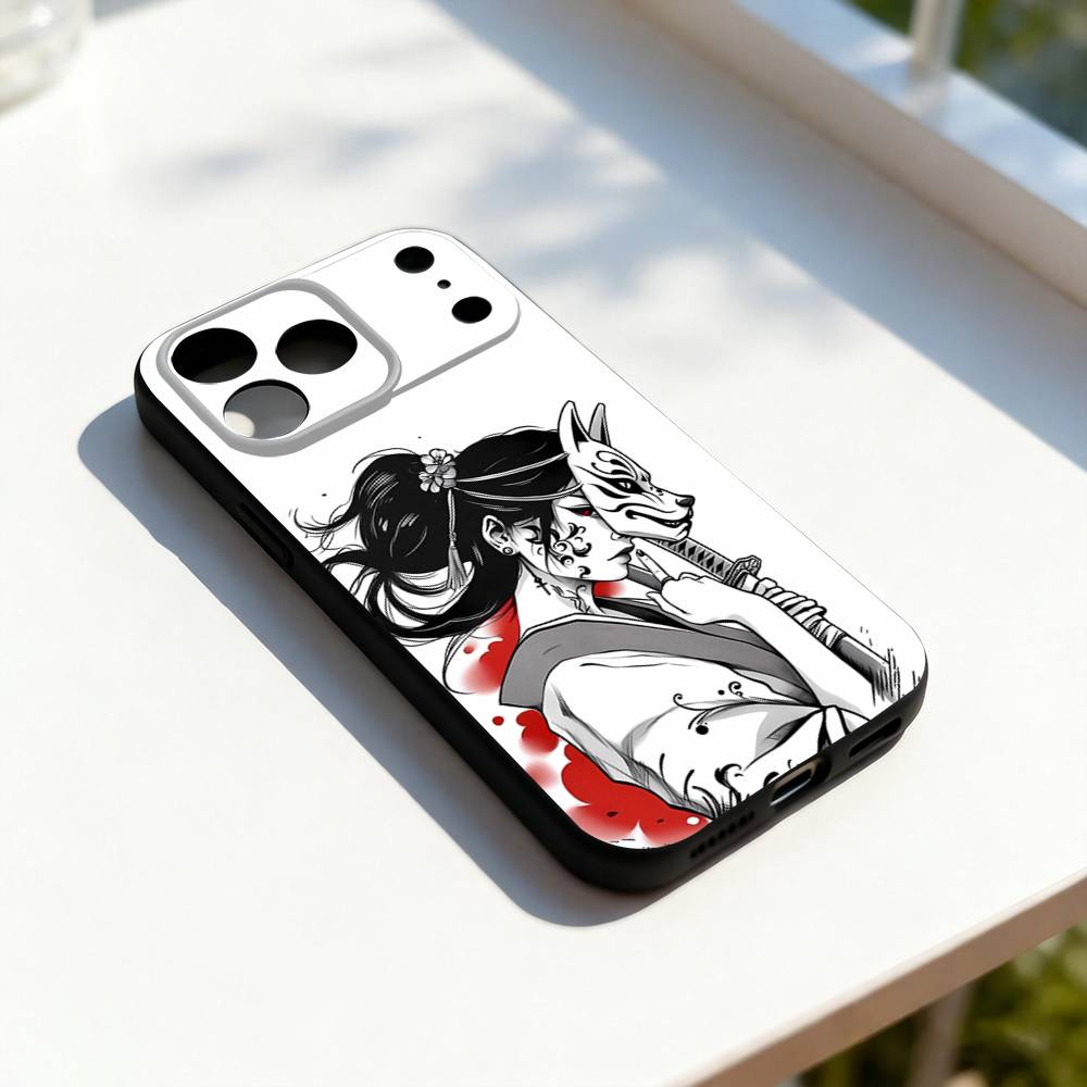 

Samurai Warrior Geisha Cool Phone Case Silicone Black Soft For iPhone 17,16,15,14,13,12,11,Pro,Max,Plus,E,SE4,Air,Mini iPhone12PRO