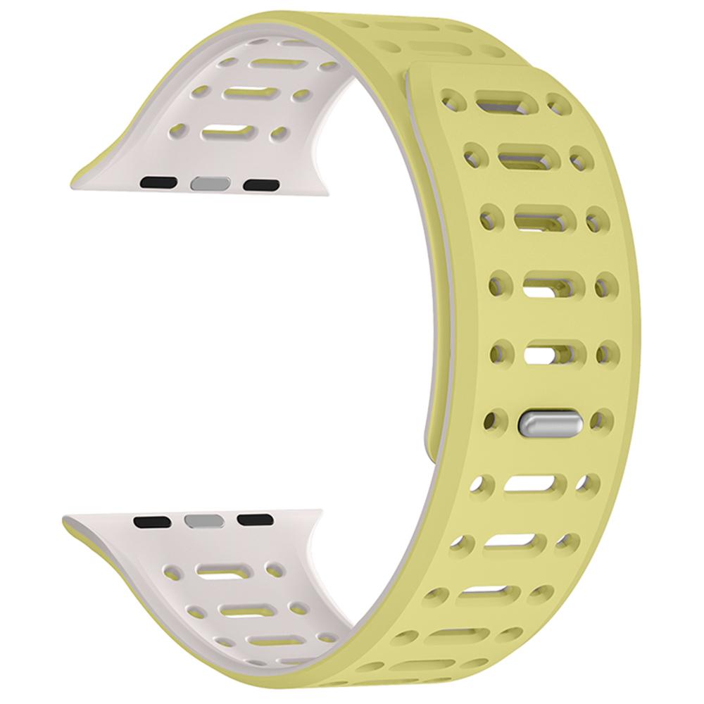 

For Apple Watch 10 42mm/9 8 7 41mm/SE (2023) SE (2022) SE 6 5 4 40mm/3 2 1 38mm Magnetic Silicone Sport Band Lemon Yellow/Grey