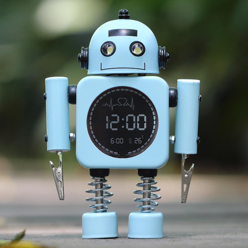 Silent Digital Display Metal Robot Luminous Alarm Clock Smart Student Boy Girl Children Bedroom Bedside Alarm Clock