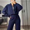 Sweatshirt Two-piece Suit Women's Casual Sets Loose Zipper-up Short Jacket Tops Straight Trousers Sports 2-piece Sets Lady