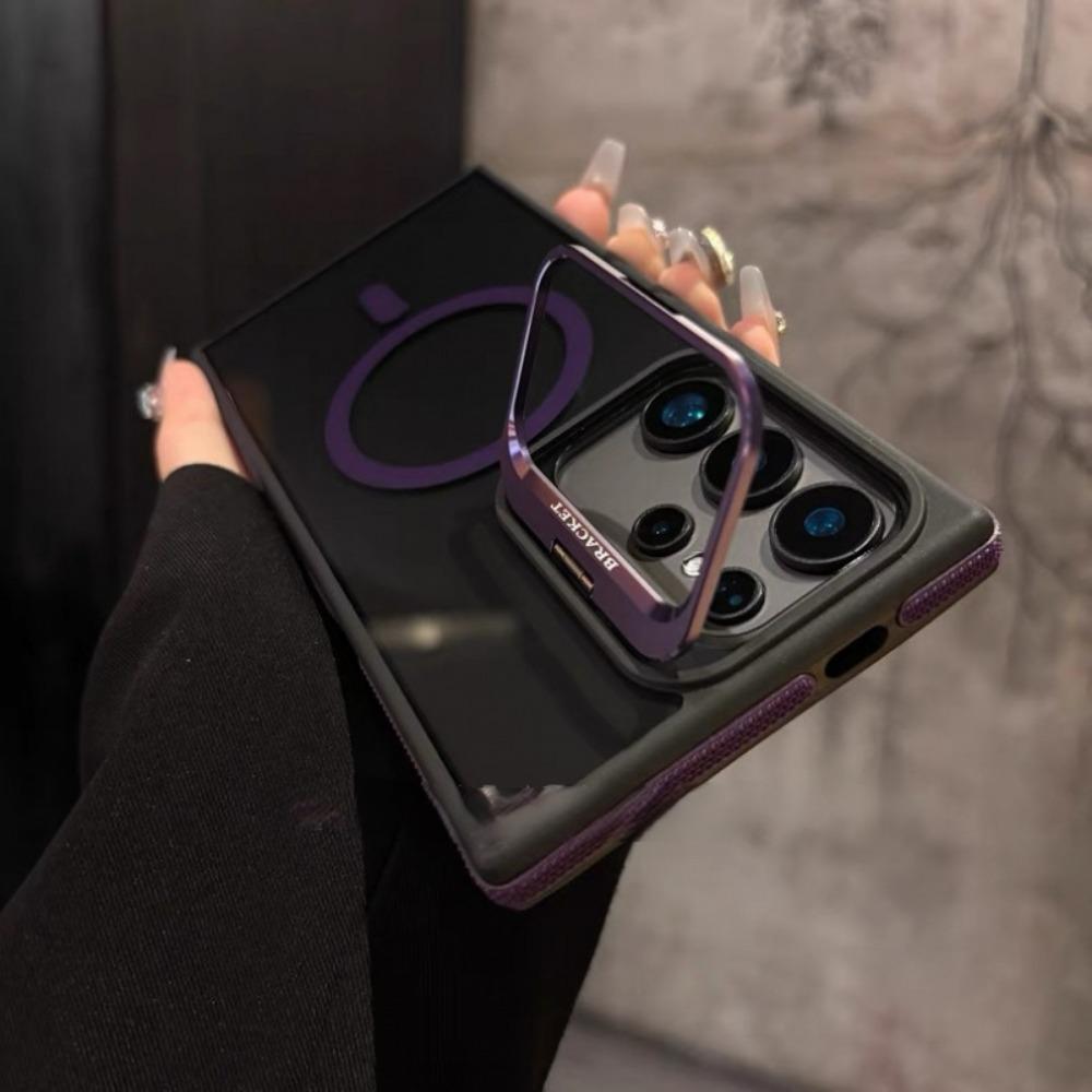 Luxury Magnetic Metal Lens Stand Translunt Case For Galaxy Samsung S25 S24 S23 Ultra Plus FE For Magsafe Wireless Charge Cover