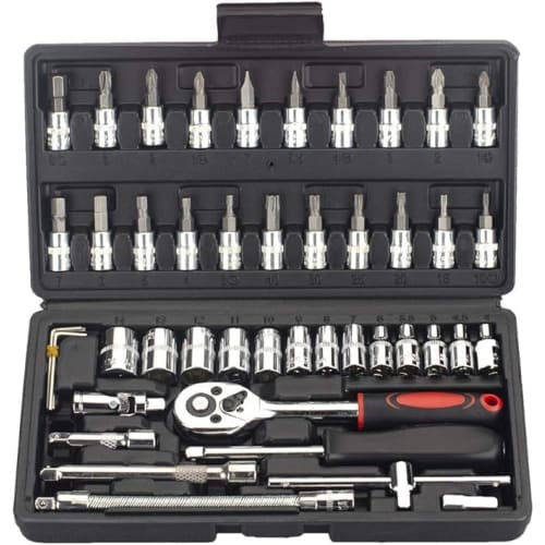 

46-Piece Socket Wrench and Ratchet Wrench Set with 6.3mm (1/4 ) Drive, Automotive Repair Tools, 45 Gears, for Car Maintenance, Inspection, Bicycle Rep