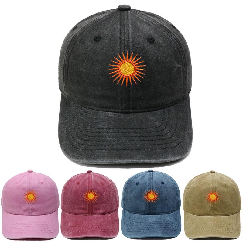 Radiant sun embroidery soft top retro dad hat bohemian outdoor outing men's and women's sunshade cap