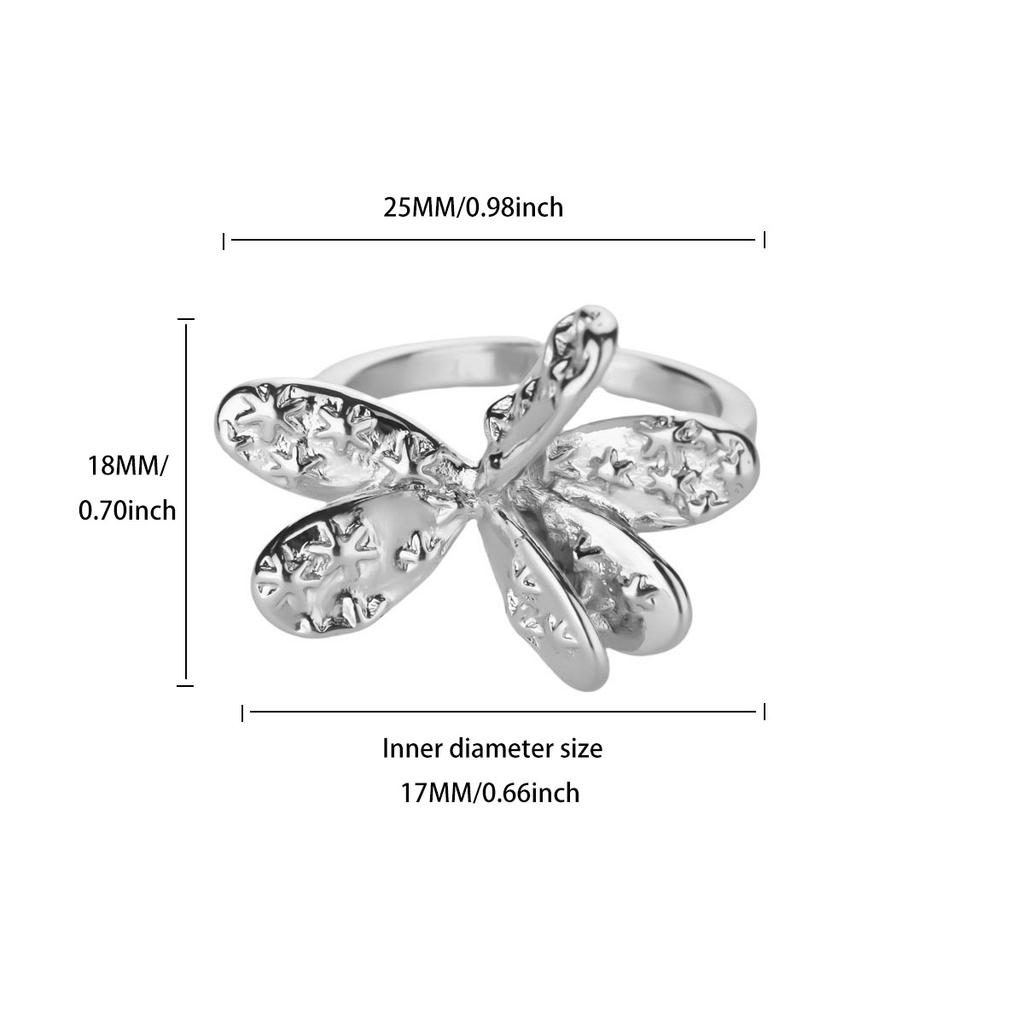 Dainty Four Leaf Clover Butterfly Stainless Steel Rings Gold Color Anti Fading Ring for Women Jewelry Wedding Accessories Gifts