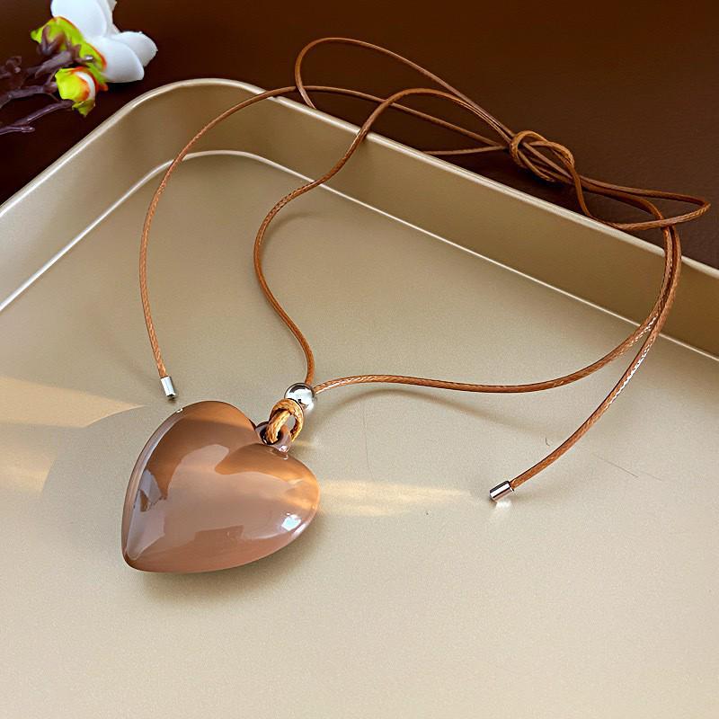 European American Silver Heart Cotton Pearl Pendant Necklace, Korean Fashion Versatile Sweater Necklace