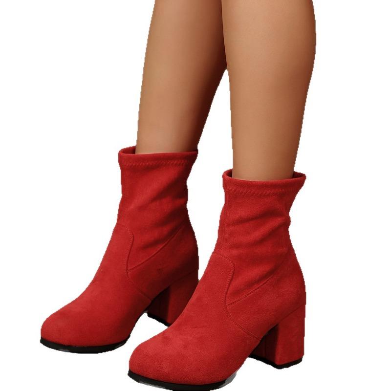 Slim Suede High-heeled Fashion Boots 2025 Winter New Plus-size Thick Heel Stretch Skinny Boots for Women