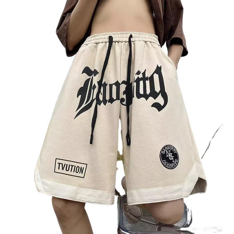 Chic Letter Embroidery Basketball Casual Shorts Men's Summer American Retro Fashion Capris