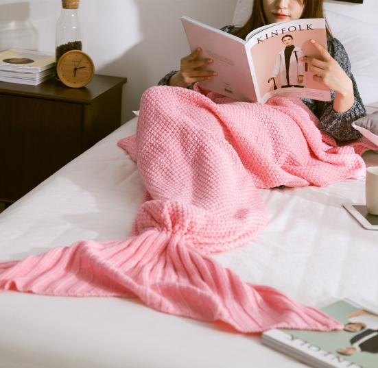 Solid Color Mermaid Tail Knitted Bed Sofa Sleeping Rest Blanket Home Decoration
