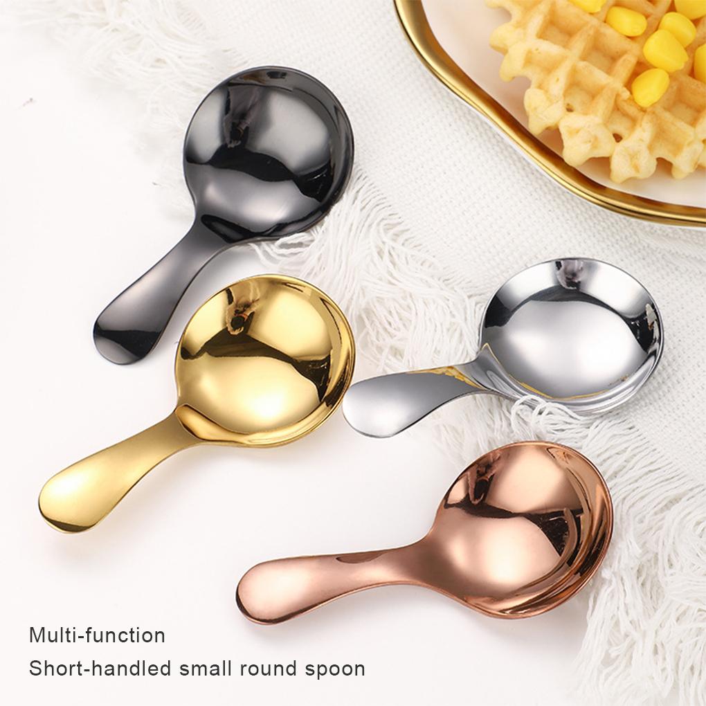 Stainless Steel Teaspoon Mini Smooth Short Handle Reusable Sugar Coffee Tea Cake Pudding Ice-cream Spoon Flatware