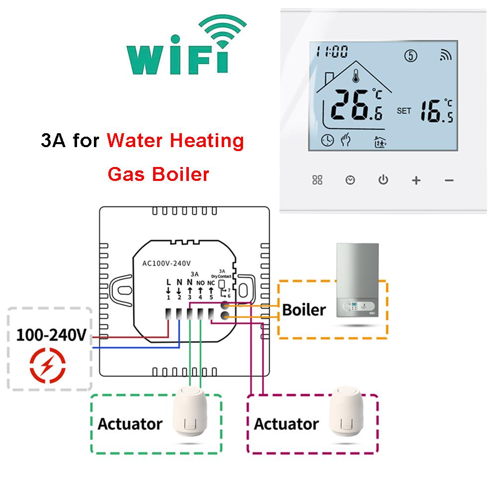 WIFI-Thermostat für Elektro-/Wasser-/Gaskessel, Fußbodenheizung, LCD-Touchscreen, Temperaturregler, Sprachsteuerung durch Alexa/Google Home