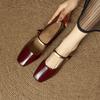 Retro Buckle Burgundy Mary Jane Single Shoes Square Toe Shallow Mouth Single Shoes Necessary Low Top Shoes for Commuting