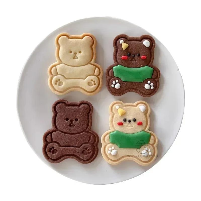 Cake Cookie Cutters Stamps Mold Happy Birthday Cute Bear Cookie Mold Frosting Biscuit Mould Fondant Cake Mold Baking Tools