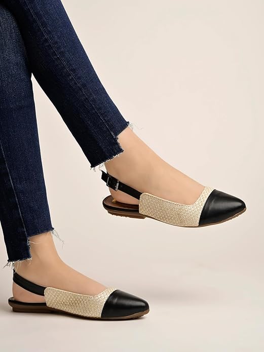 Shoetopia Womens Slingback Ballet Flats Cap Closed Toe Casual Ballerina Shoes with Adjustable Back Strap & Cushioned Insole