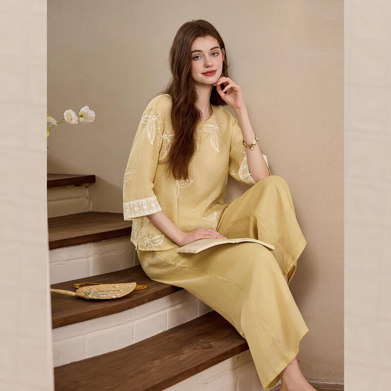 New Chinese Style Ramie Embroidered Two-Piece Set