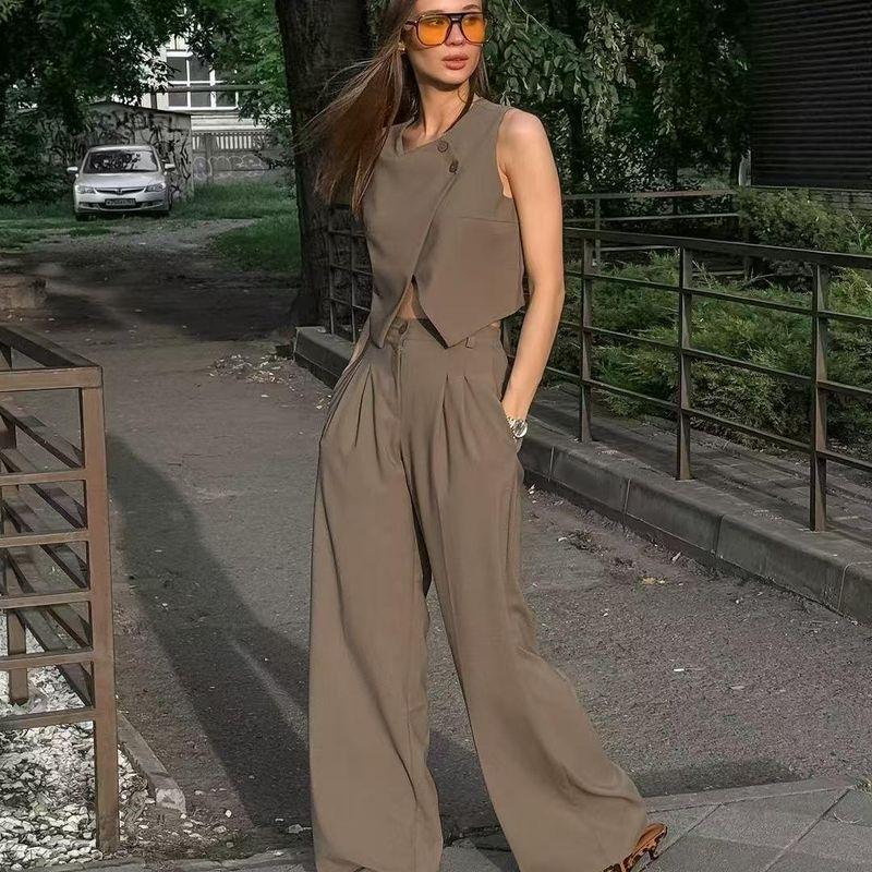 European and American Leisure Fashion Elegant Sleeveless Vest Pants Suit Sleeveless Vest Pants Set