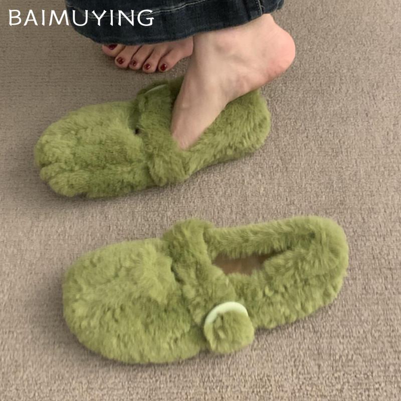 Winter Flats Women Shallow Loafers Shoes Designer Short Plush Buckle Casual Shoes 2025 Trend Walking Warm Cozy Chaussures Femme