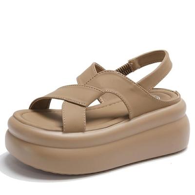 Fashion New Summer Women Chunky Sandals Leather High Platform Trainers Breathable Casual Slippers Shoes Woman 7.5CM Heels Wedge Sneakers