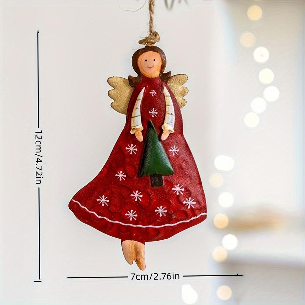 Set of 4 Vintage Angel Hanging Decorations – Fantasy Wooden Xmas Tree Decor, Lightweight, No Power Needed