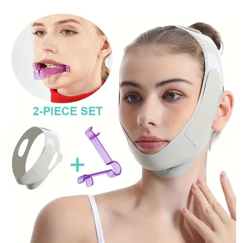 

2Pcs Facial Lifting Straps Jaw Exercise Equipment Double Chin Reducer V Shaped Tightening Face Strap Facial Exerciser Jawline