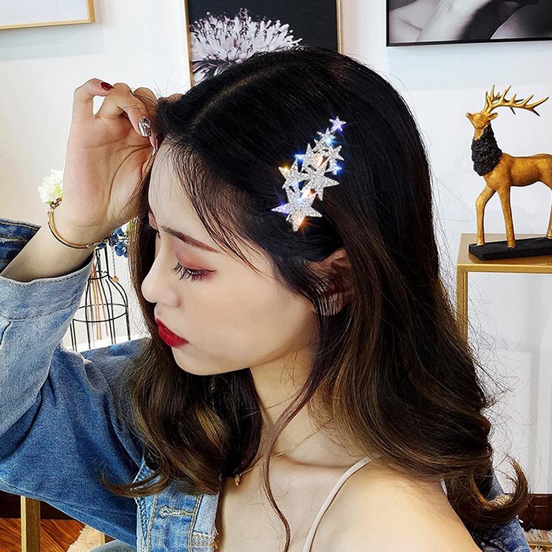Rhinestone Pentagram Hair Clips Women Styling Hair Clips Glitter Shiny Hairpins