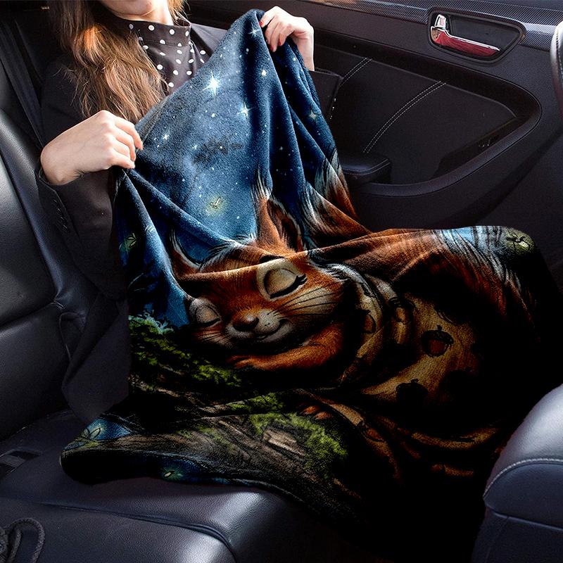 Squirrel Dreams Under Moonlight Blanket Flannel Blanket for Bed, Sofa, Camping, Hiking, Picnic Essentials, Gift for Family Fan Gifts
