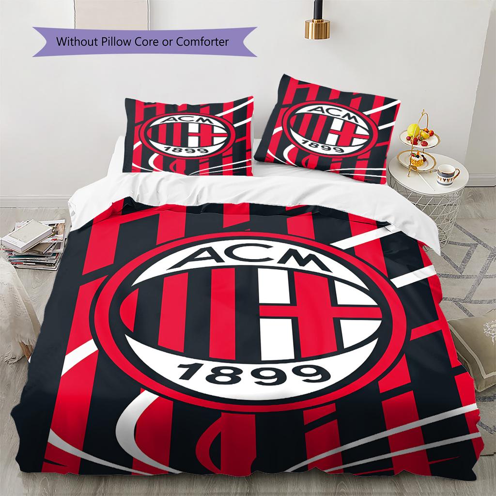AC Milan logo Pattern Bedding Quilt Set Quilt Cover Pillowcase Home Decoration Birthday Gift (1 * duvet cover + 2 * pillowcase, without core)