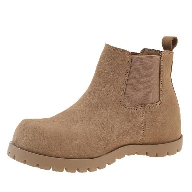 Coarse Heel Short Boots Women's Spring Frosted Leather Chimney Children's New Heightening Chelsea Boots Retro Inner Thick-soled Martin Boots