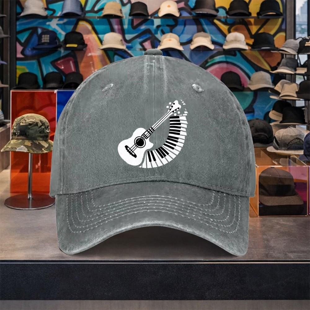Guitar Piano Blend Musician Baseball Cap Washed Denim Adjustable Vintage Cap for Unisex Outdoor Casual