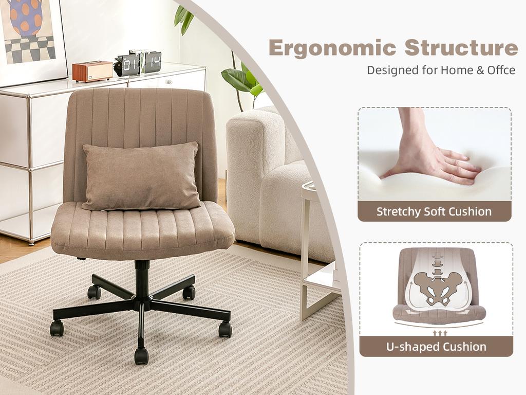 Modern Home Office – Height-Adjustable Swivel Chair without Armrests with Quiet Casters & Cushion – Elegant Fabric Chair for Study & Living Room